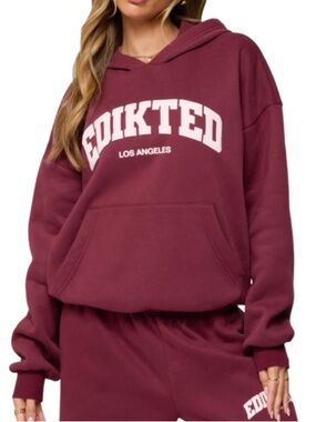 Edikted Edikted LA Hoodie - Burgundy with Pink S NWT
